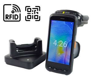 Terminal mobilny UHF z uchwytem GUN, stacją, Android 13, skaner QR, WIFI, Bluetooth, 4G AndroSavvy-720GD-UHF