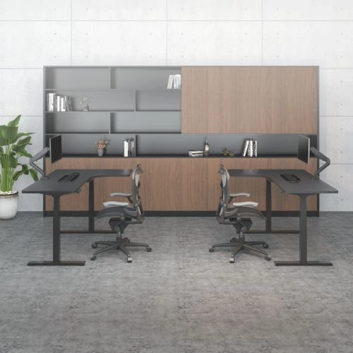 Biurko narożne regulowane elektrycznie brązowe deskTOP-23