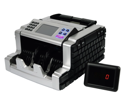 Liczarka banknotów z detektorem UV, MG, wielowalutowa, dwa wyświetlacze LCD, niezawodna FiscalFlow-2210