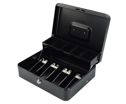 Kasetka na banknoty i bilon zamykana na klucz, metalowa, 4 przegrody na banknoty i 5 na monety HD-CB30-9