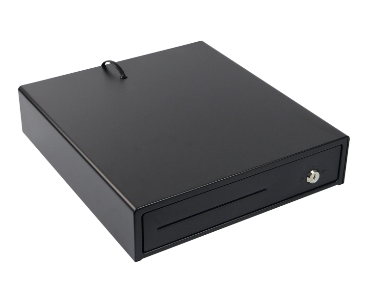 Szuflada kasowa z 4 przegrodami na banknoty i 5 na monety z zamkiem na klucz i przewodem RJ12 SecureTill-335F