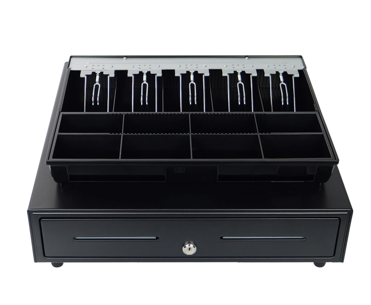 Szuflada kasjerska z 5 przegrodami na banknoty i 8 na monety, otwierana elektronicznie RJ12 SecureTill-460F