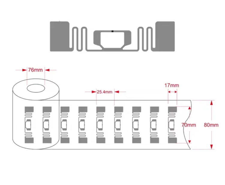 Tagi UHF RFID w postacie naklejek na rolce o częstotliwości 860-960 MHz z zasięgiem do 6 metrów Tag-U9-7321