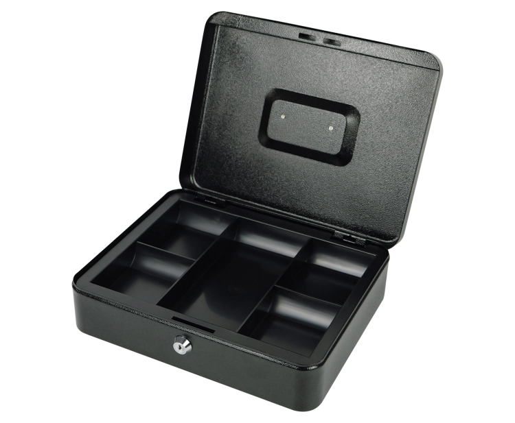 Kasetka na monety z 4 przegrodami na bilon, 1 na banknoty i wyciąganym wkładem, zamykana na kluczyk HD-CB30-5A