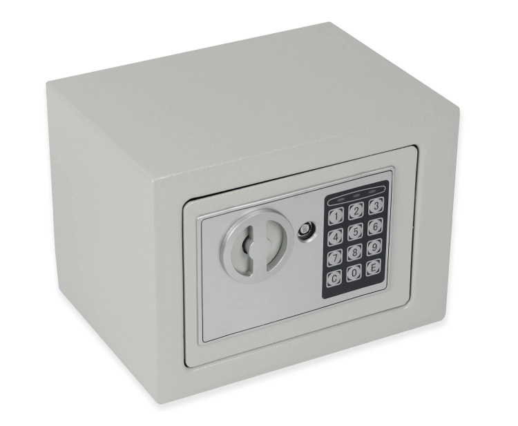 Sejf elektroniczny zamykany na kod PIN i klucz do przechowywania drogocennych przedmiotów i pieniędzy, stalowy SecureBox-20