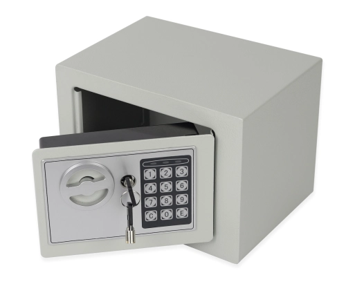 Elektroniczny mini sejf na pieniądze, zamykany na klucz i kod PIN, wykonany ze stali SecureBox-20