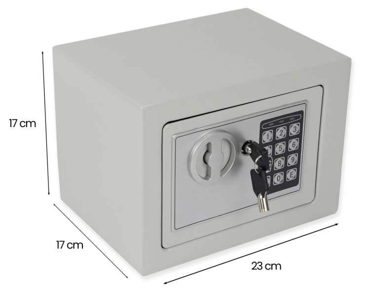 Sejf z kodem PIN i zamkiem mechanicznym na klucz do pieniędzy, biżuterii i dokumentów, mały SecureBox-20