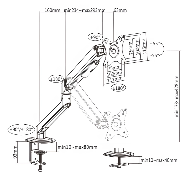 Uchwyt biurkowy do monitora od 17 do 32 cali, standard VESA, srebrny SolidHand-DS01