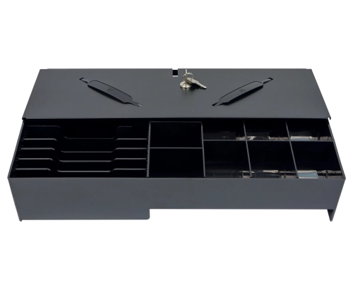 Wkład na pieniądze zamykany na klucz do szuflady kasowej, 6 przegród na banknoty i 8 na monety HD-WS46