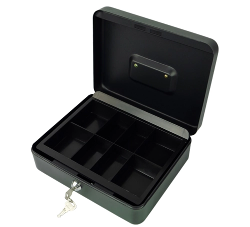 Metalowa kasetka na pieniądze z wyjmowanym wkładem, 8 przegród na monety, zamykana na klucz HD-CB25-8