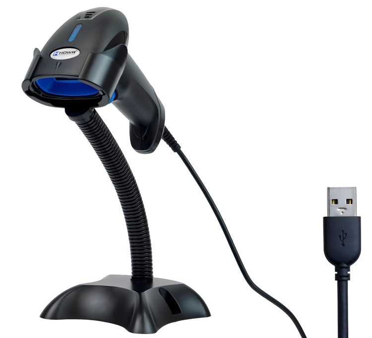 Czytnik kodów kreskowych z podstawką, przewodowy USB, automatyczne skanowanie i odczyt kodów z LCD HD10C