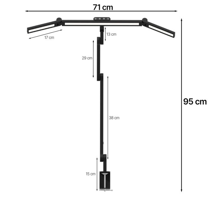 Lampa bezcieniowa LED z regulacją jasności i ustawienia, 1380 lumenów, montowana na biurku LumixDesk-03