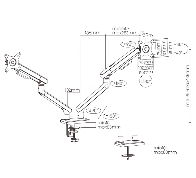 Uchwyt na monitory biurkowy, standard VESA, 17-32 cale SolidHand-FS02