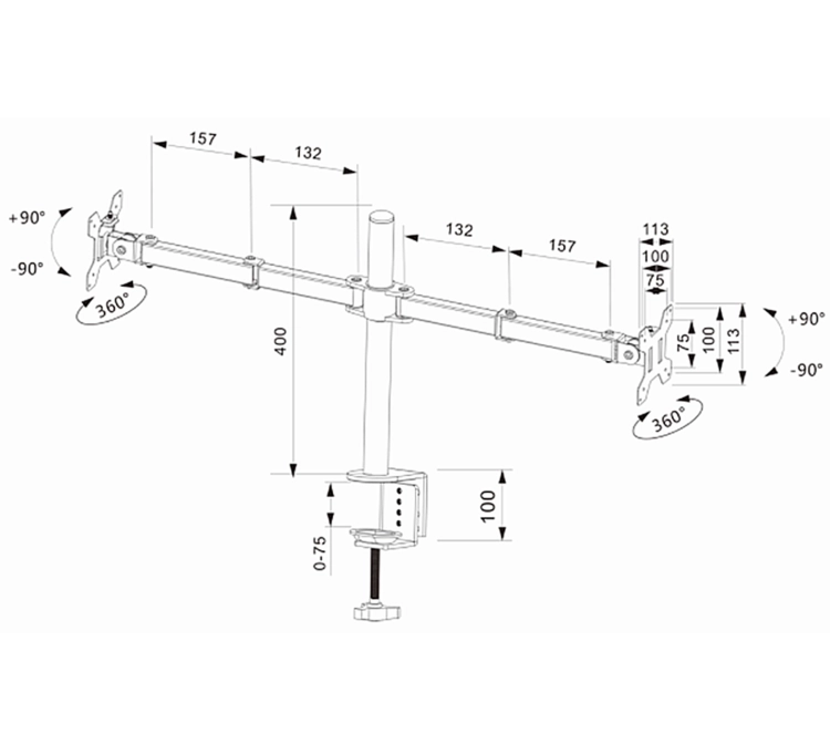 Biurkowy uchwyt na 2 monitory, 13-32 cale, biurkowy SolidHand-UM02