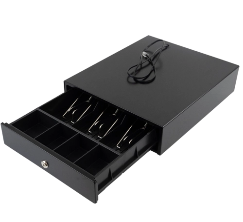 Szuflada na banknoty i monety, 3 i 4 przegrody z mocnej stali, zamykana na kluczyk, interfejs RJ11 HD-KS30