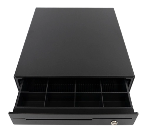 Szuflada kasjerska na pieniądze z 4 przegrodami na banknoty i 8 na bilon, stalowa i pojemna, RJ11 HD-KS35