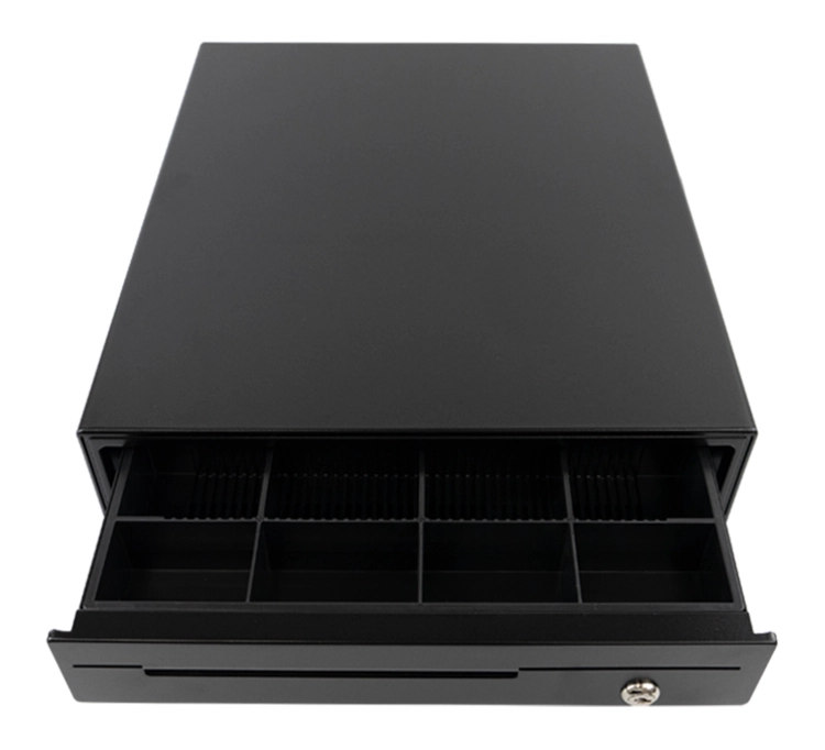 Szuflada kasjerska na pieniądze z 4 przegrodami na banknoty i 8 na bilon, stalowa i pojemna, RJ11 HD-KS35