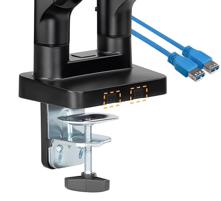 Uchwyt na dwa monitory do biurka z portami USB i przekątną 17-32 cale, standard VESA SolidHand-CS02U