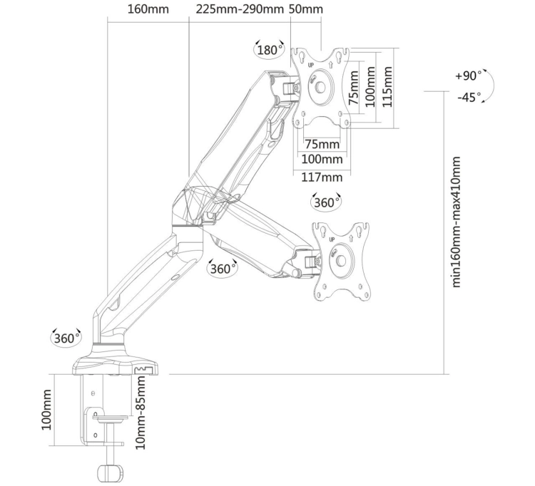 Wysięgnik do monitora na biurko o przekątnej 13-27 cali, sprężyna gazowa i standard VESA SolidHand-SG01