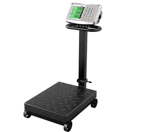 Waga platformowa do 1 tony, 1000 kg z wyświetlaczem LCD i kółkami, mobilna, dokładność 500 gram wagPRO-P1000W