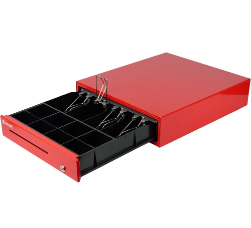 Szuflada na banknoty i bilon zamykana na klucz z 4 przegrodami na banknoty i 8 na monety, czerwona HD-KER35R