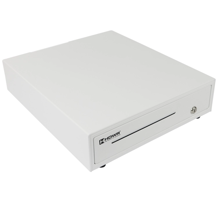 Szuflada do kasy fiskalnej z organizerem 4 i 8 przegród, zamykana na klucz, solidna, biała HD-KER35W