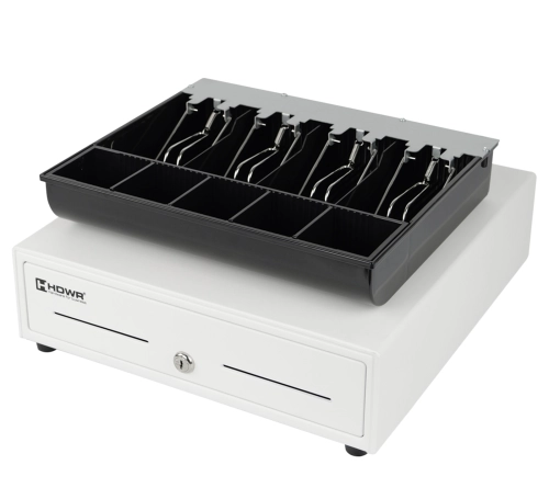 Szuflada kasjerska na pieniądze z wyjmowanym organizerem, 5 przegród na monety i 4 na banknoty, biała HD-KR33W