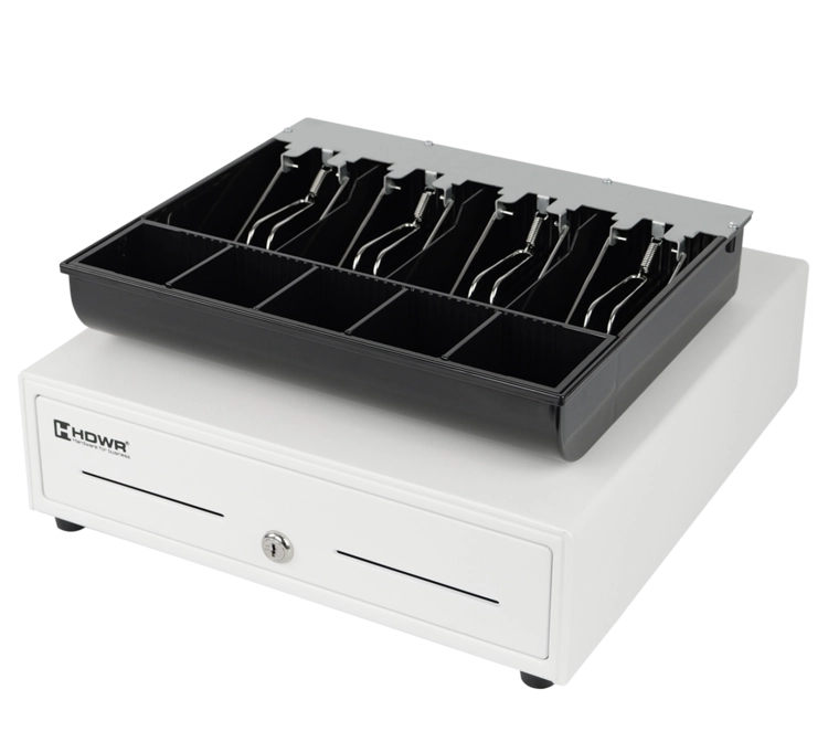 Szuflada kasjerska na pieniądze z wyjmowanym organizerem, 5 przegród na monety i 4 na banknoty, biała HD-KR33W