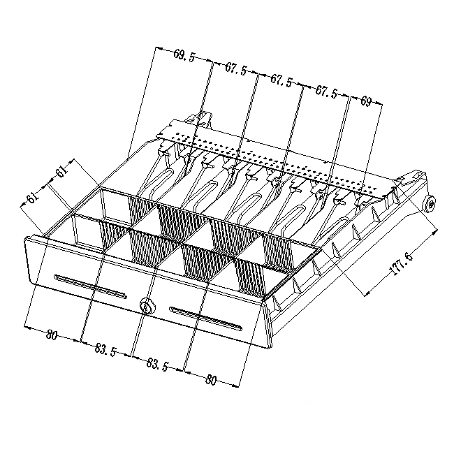Szuflada podblatowa na pieniądze z 5 przegrodami na banknoty i 8 na monety, 3 sposoby otwarcia, RJ12 HD-KER41