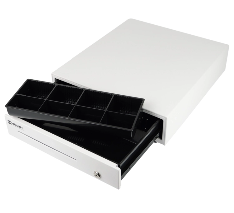 Szuflada na bilon i banknoty z wymiennym organizerem, 4 przegrody na banknoty i 8 na monety, biała HD-KR35W