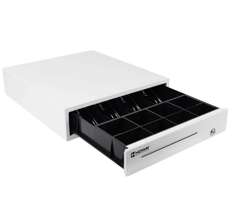 Szuflada kasowa z wymiennym wkładem, zamykana na klucz, biała, solidna HD-KR35W