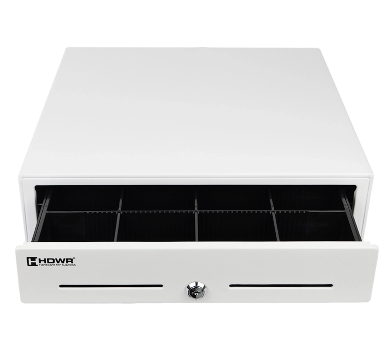 Biała szuflada na bilon i banknoty do kasy fiskalnej z zamkiem na klucz HD-KR41W