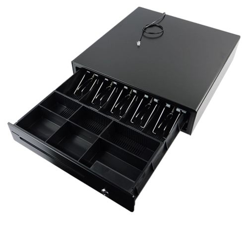 Szuflada na pieniądze z organizerem z 4 przegrodami na banknoty i 6 na monety, interfejs RJ11, pojemna HD-KS41