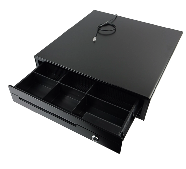 Szuflada do kasy fiskalnej z 4 przegrodami na banknoty i 6 na monety, przewód RJ11, otwierana elektronicznie HD-KS41