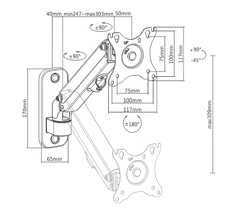 Ramię do monitora do zamontowania na ścianie na monitor o przekątnej 17-27 cali SolidHand-AW01