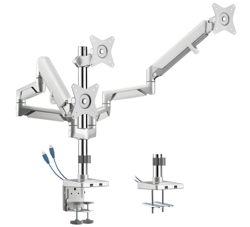 Ramię na 3 monitory do biurka z dwoma portami USB, sprężyną gazową i przekątną 17" - 27" SolidHand-BG03SU