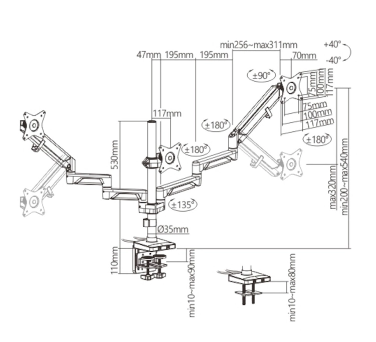 Stojak na 3 monitory o przekątnej 17-27 cale z regulacją i standardem VESA SolidHand-BG03SU