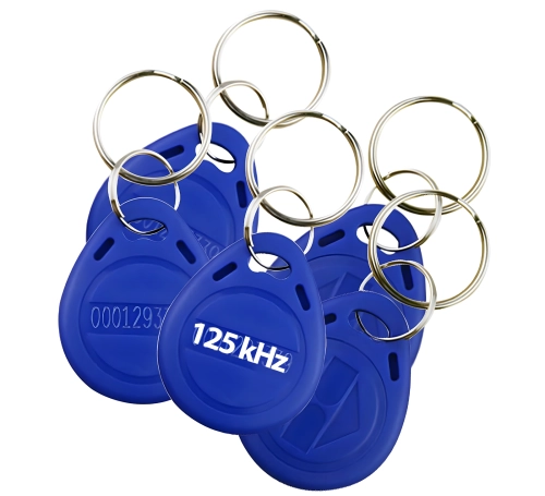 Zestaw 10 zakodowanych breloków zbliżeniowych RFID do kluczy, częstotliwość 125 kHz, niebieskie HD-RKF07