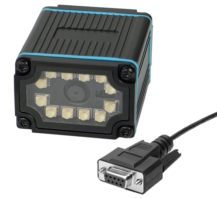 Skaner przemysłowy QR kodów kreskowych, stacjonarny na linię produkcyjną, odporny IP65, interfejs RS232 HD650