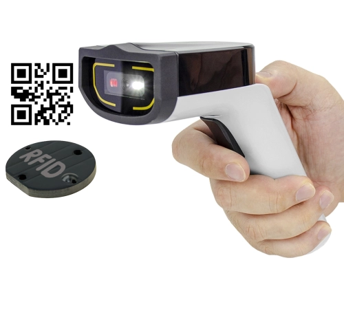 Czytnik QR z RFID 13,56 mHz i stacją dokującą, WIFI, Bluetooth, USB, zapis kodów w pamięci HD8100-RF