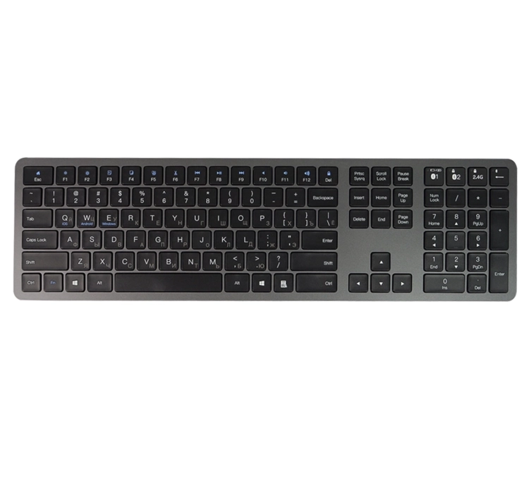 Klawiatura rosyjska, ukraińska z cyrylicą Bluetooth i blok numeryczny, układ QWERTY, USB-C typerCLAW-BC140GR