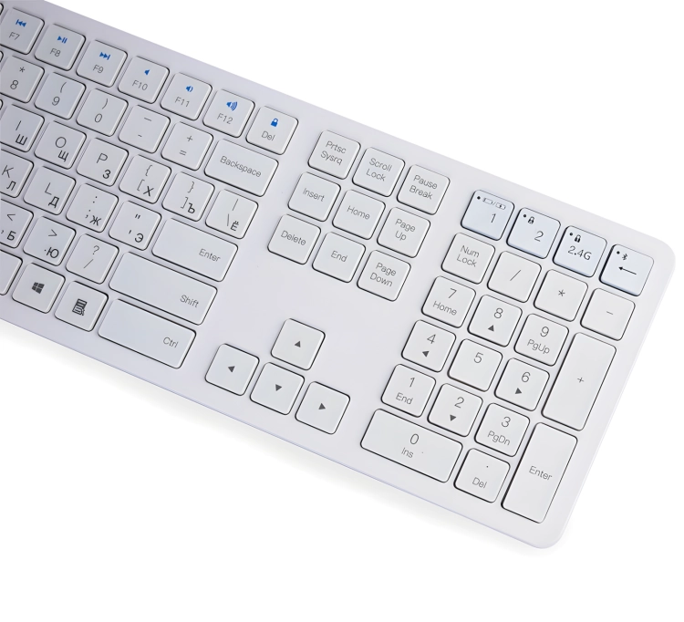 Klawiatura ukraińska z cyrylicą, WIFI 2.4G i blokiem numerycznym, biała typerCLAW-BC140WR