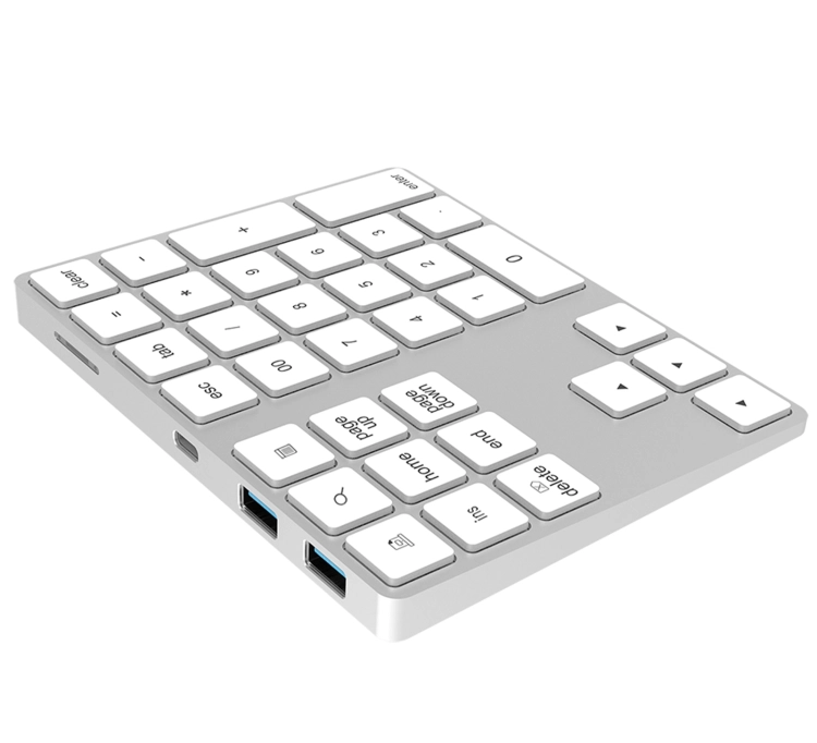 Klawiatura numpad do wprowadzania liczb z Bluetooth i dwoma portami USB, aluminiowa typerCLAW-BN110