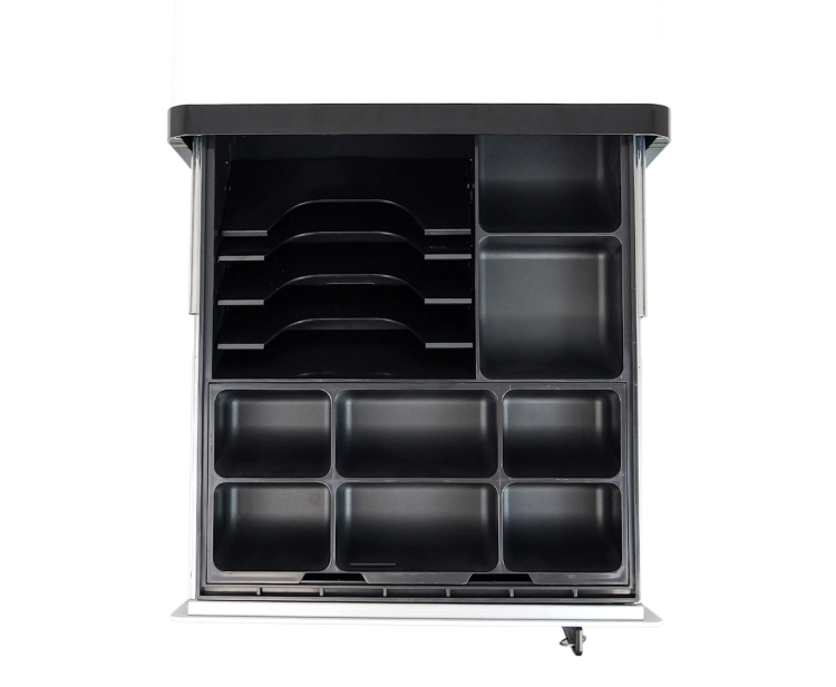 Szuflada na pieniądze z 5 przegrodami na banknoty i 8 na monet, kompaktowa, nowoczesny design securePRO-303WN