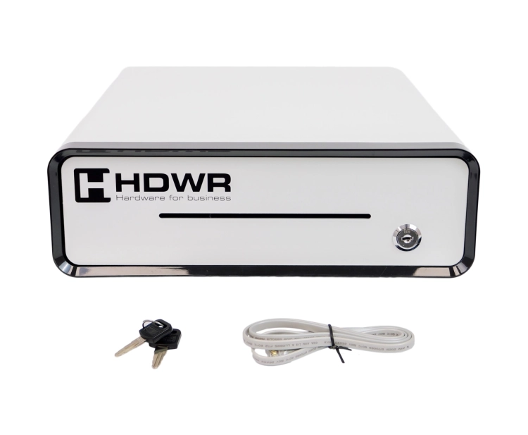 Szuflada na pieniądze z 5 przegrodami na banknoty i 8 na monet, kompaktowa, nowoczesny design securePRO-303WN