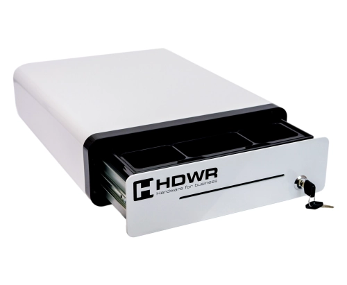 Szuflada na pieniądze z 5 przegrodami na banknoty i 8 na monet, kompaktowa, nowoczesny design securePRO-303WN