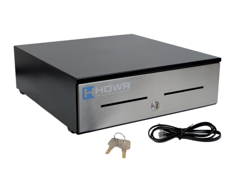 Szuflada na 8 różnych banknotów i 8 nominałów monet, czarna ze srebrnym frontem, na klucz securePRO-415S