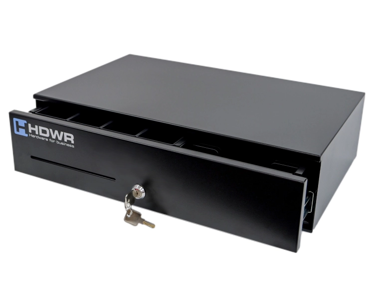 Podłużna szuflada kasowa z wysuwanym organizerem  na 8 monet i 8 banknotów securePRO-495