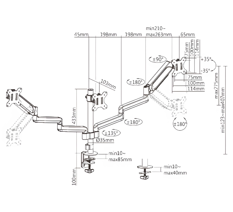 Uchwyt na 3 monitory na biurko, standard VESA, przekątna 17"-27" SolidHand-AS03