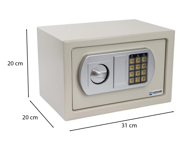 Mini sejf elektroniczny na kod PIN i na kluczyk do pieniędzy, dokumentów, biżuterii, stalowy, solidny  SecureBox-30